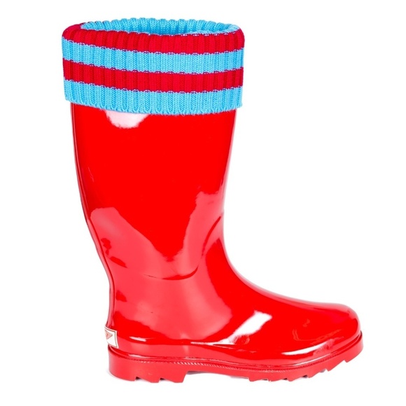 Women Rainboots, Tall Rubber Rain Boots with Cuff, #1807, Red - Picture 3 of 5